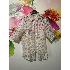 Erin London Women’s Poka Dot 3/4 Sleeve Button Up Sheer Blouse size small